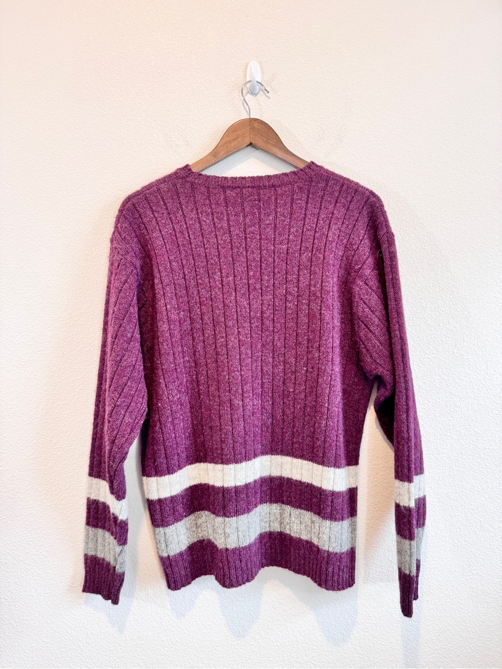 Fargo Clothing Supply Co Medium Wool Grandpa Sweater Purple Stripe Cozy M J62 - Picture 5 of 7